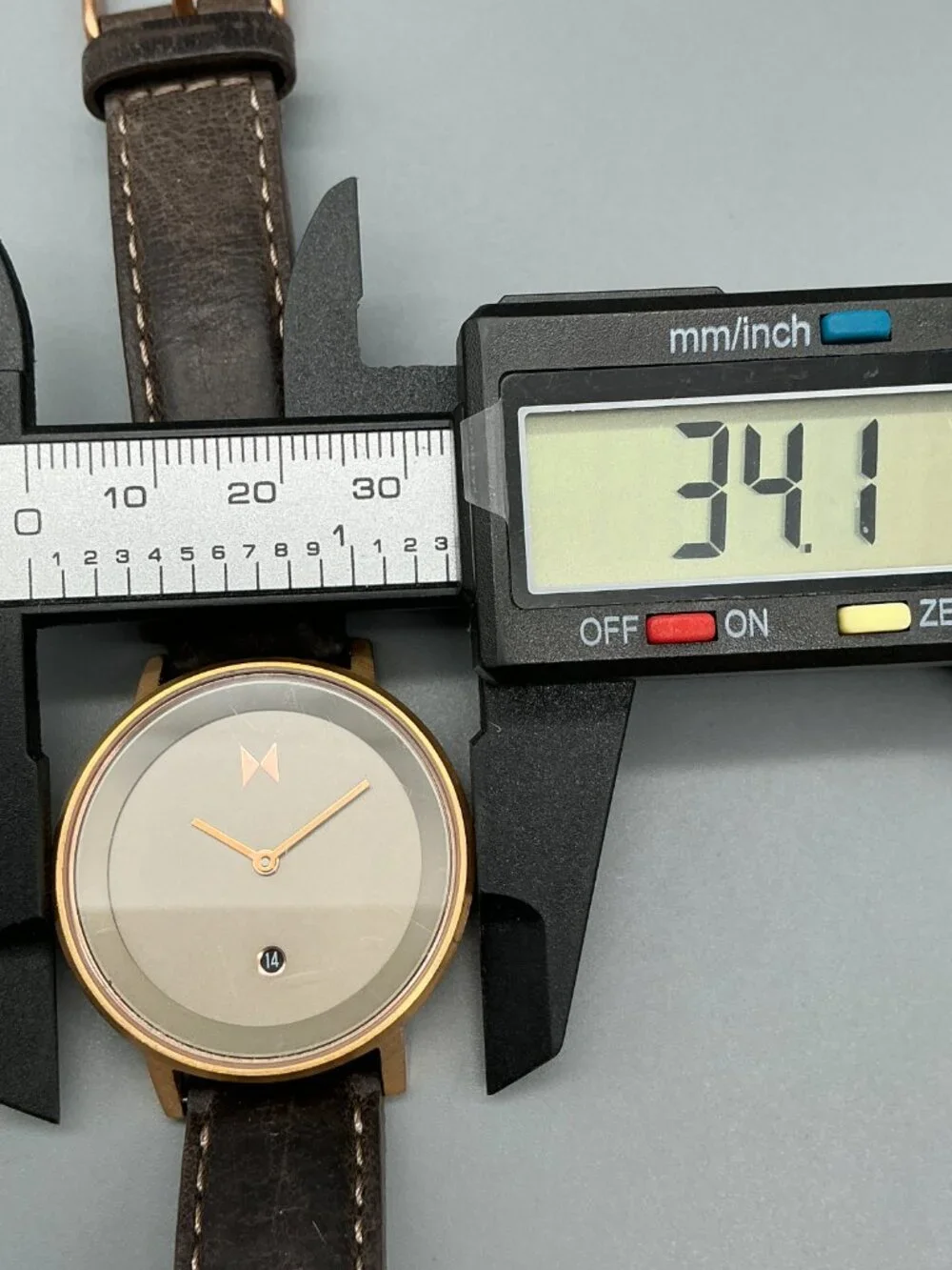 MVMT Ashen Taupe Womens Watch 34mm Rose Gold Tone Date Leather New Battery